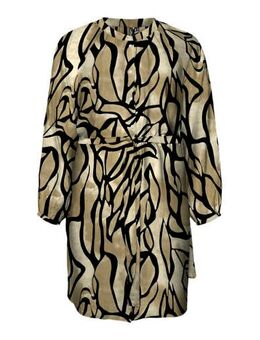 Jurk VMCMARTHA met all over print en ceintuur beige/zwart