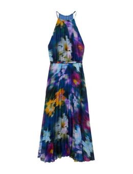 Halter jurk met all over print blauw