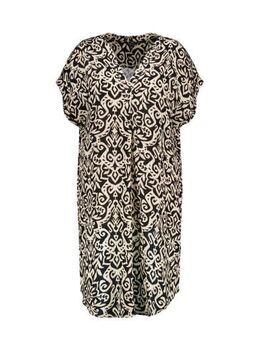 Jurk met all over print zwart/beige