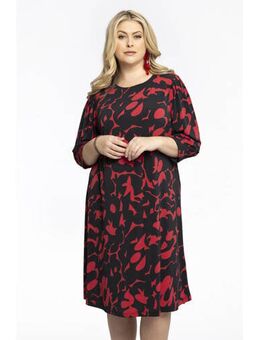 A-lijn jurk DOLCE van travelstof met all over print zwart/rood