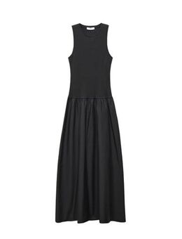 Ribgebreide maxi A-lijn jurk zwart