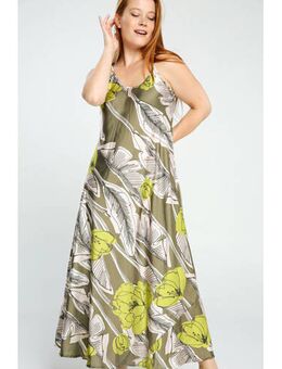 Maxi A-lijn jurk met all over print groen/wit/lime