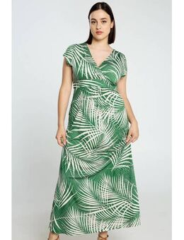Maxi jurk met bladprint groen/wit