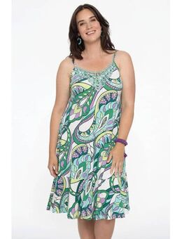 A-lijn jurk DOLCE van travelstof met paisleyprint groen/wit