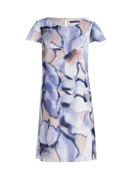 Jurk met all over print en plooien cream/blue