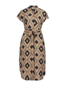 Jurk OBJBERRY met all over print en ceintuur beige/zwart