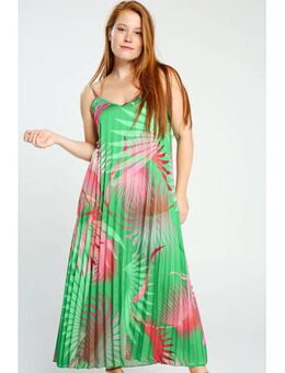 A-lijn jurk met bladprint groen/roze