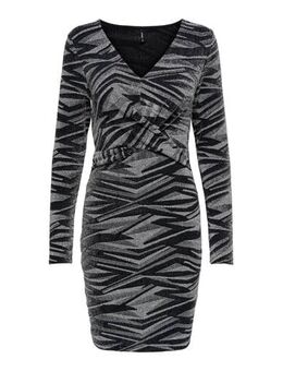 Bodycon jurk ONLQUEEN met all over print en glitters grijs/zwart
