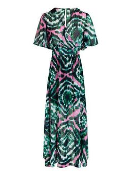 Tie-dye maxi jurk met open rug groen/ roze