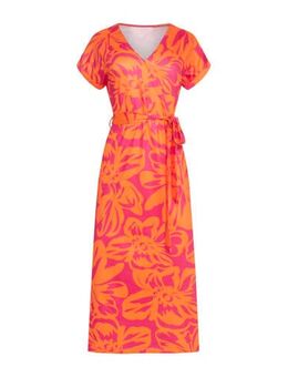 A-lijn jurk Marilyn met all over print en plooien roze/oranje