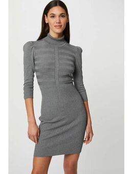Ribgebreide jurk met plooien grijs