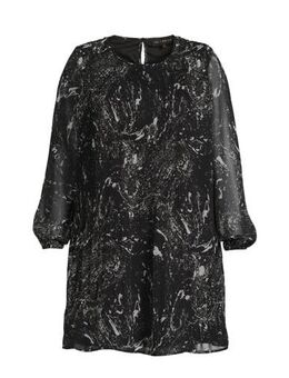 Semi-transparante A-lijn jurk met all over print zwart/wit
