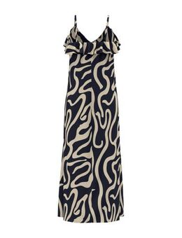 Maxi jurk LOVELY met dierenprint en ruches marine/crème