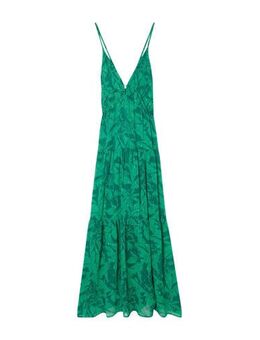 Semi-transparante maxi jurk met all over print en volant groen