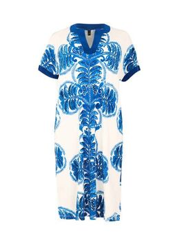 A-lijn jurk met all over print lichtblauw/wit