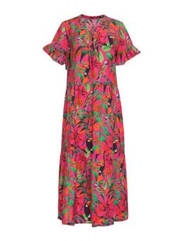 Maxi jurk met all over print roze/groen
