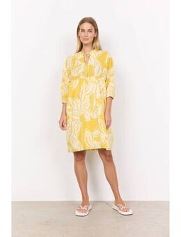 A-lijn jurk met all over print geel/wit