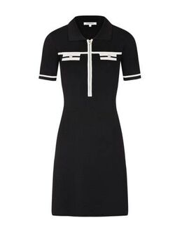 Fijngebreide jurk met contrastbies en contrastbies zwart/ ecru