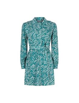 Jurk Kali met all over print en ruches turquoise/ wit