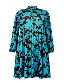 Gebloemde jurk DOLCE turquoise/donkerbruin