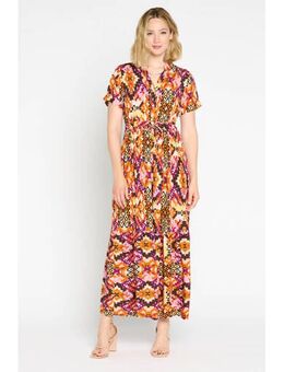 Maxi jurk met grafische print oranje/paars/geel