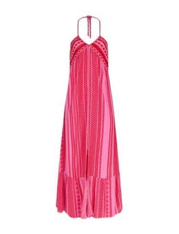 Halter maxi jurk met all over print en volant roze/rood