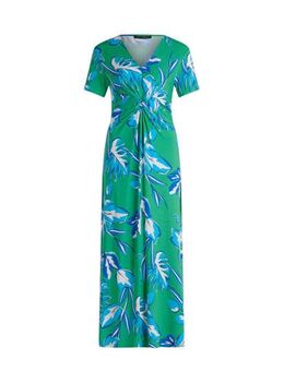 Maxi jurk met bladprint groen/blauw