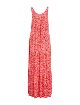 Maxi jurk met all over print en volant met open rug roze/oranje