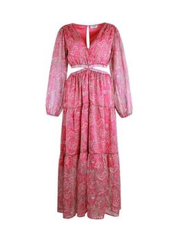 Maxi jurk Lissie met all over print en volant roze/groen