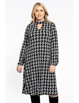 Halter A-lijn jurk DOLCE van travelstof met all over print zwart/wit