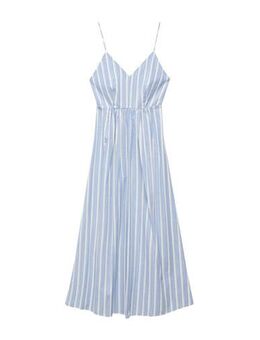 Gestreepte A-lijn jurk met open rug lichtblauw/ecru