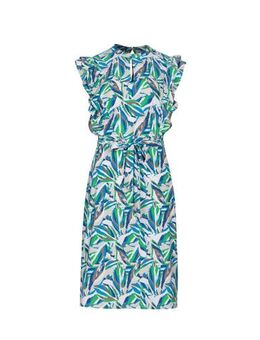 Jurk van travelstof met all over print groen/blauw/ecru