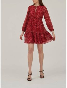 Semi-transparante jurk VIKATRINE met all over print en volant rood