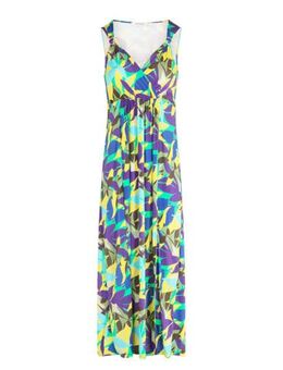 A-lijn jurk met all over print en plooien blauw/groen/paars