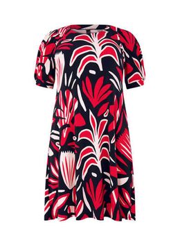 Jurk DOLCE met all over print rood/ donkerblauw/ wit