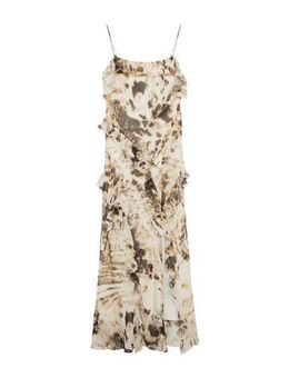 Maxi jurk met all over print en ruches met open rug beige/kaki