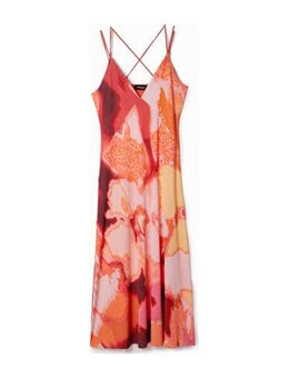 Maxi jurk met all over print koraalrood/oranje/roze
