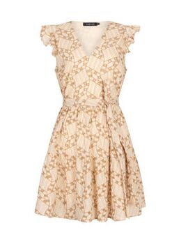 Jurk Adeline met all over print en borduursels ecru/ beige