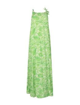 Halter maxi jurk met all over print en ceintuur groen/ecru