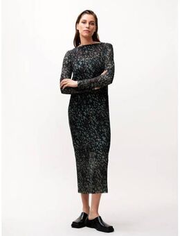 Gebloemde semi-transparante mesh jurk Mary donkergroen/ zwart