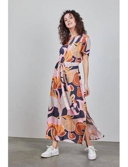 Blousejurk met all over print donkerblauw/oranje/roze