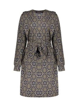 Blousejurk met all over print en ceintuur donkerblauw