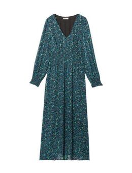 Semi-transparante jurk met all over print en glitters marine/ turquoise