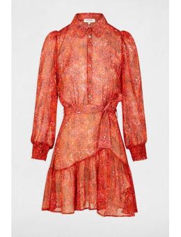 Semi-transparante jurk met all over print en glitters oranje/ paars
