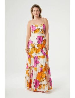 Maxi jurk met all over print oranje/ roze