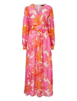 Maxi jurk met all over print en open detail roze/oranje/ecru