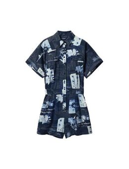 Playsuit met all over print donkerblauw/lichtblauw