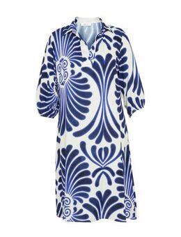 A-lijn jurk met all over print ecru/donkerblauw