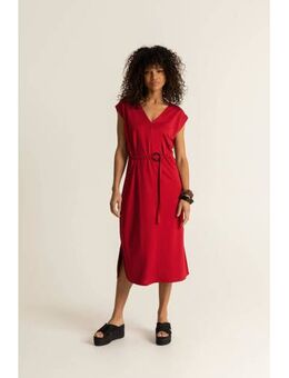 Jersey jurk met ceintuur rood