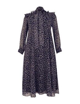 Maxi A-lijn jurk met dierenprint en ruches grijs/zwart